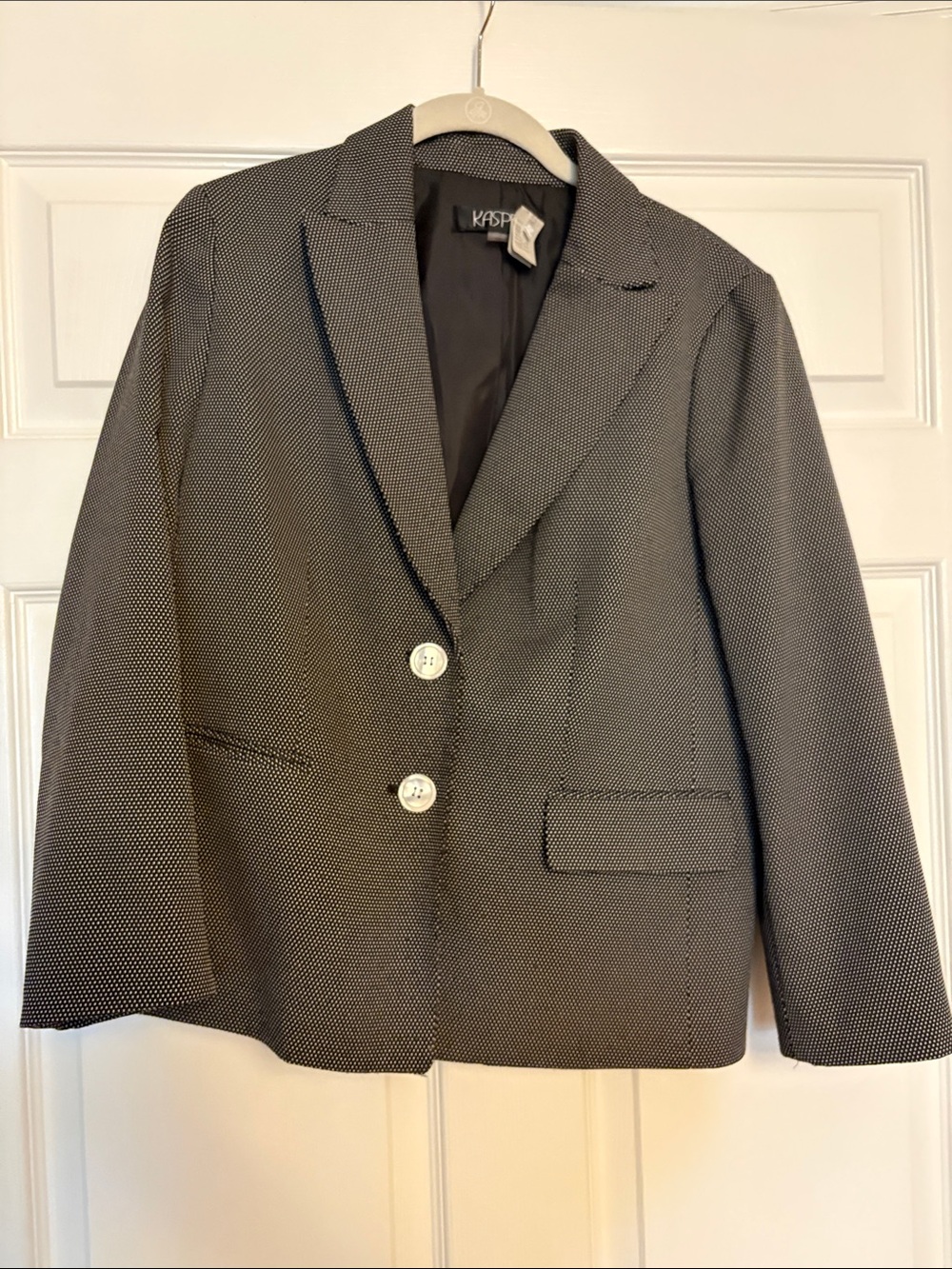 Kasper Black & White Micro-Pattern Two-Button Blazer